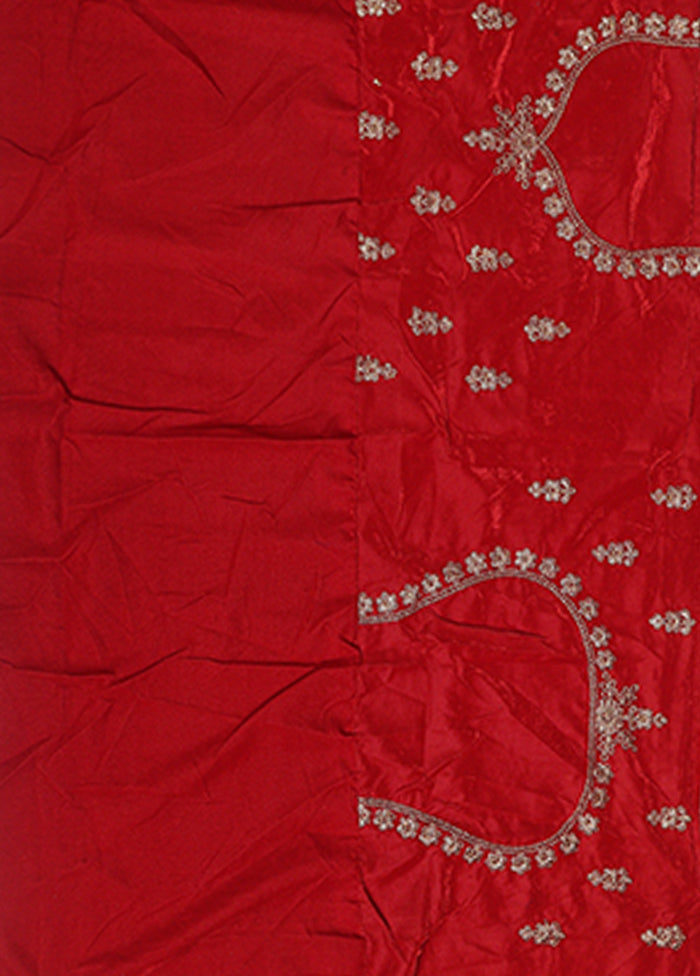 Red Blended Silk Dupatta Lehenga Set