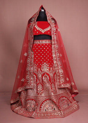 Red Pure SIlk Dupatta Lehenga Set