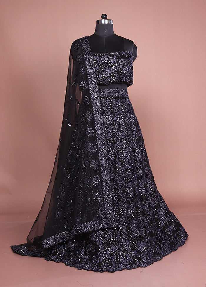 Black Pure SIlk Dupatta Lehenga Set