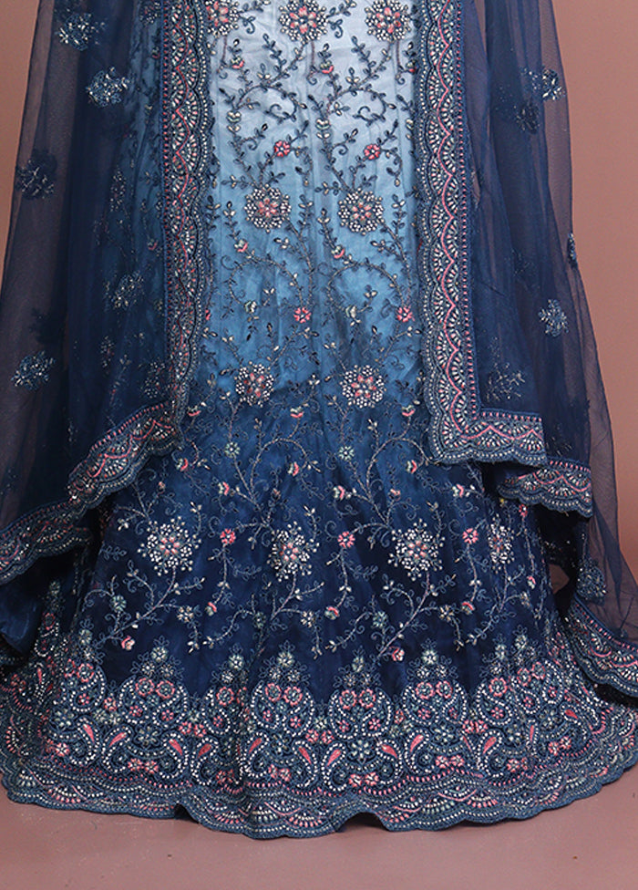 Blue Pure SIlk Dupatta Lehenga Set