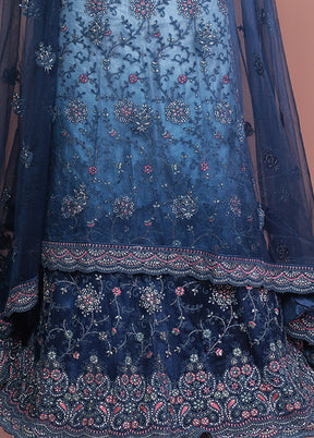 Blue Pure SIlk Dupatta Lehenga Set