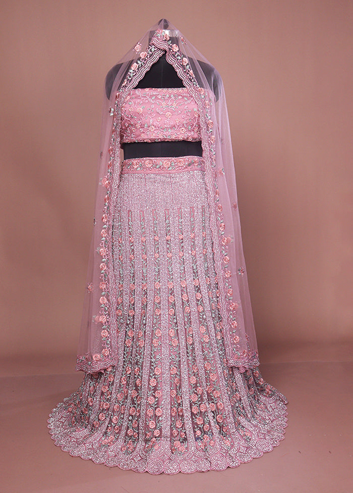 Pink Pure SIlk Dupatta Lehenga Set