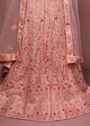 Brown Blended Silk Dupatta Lehenga Set