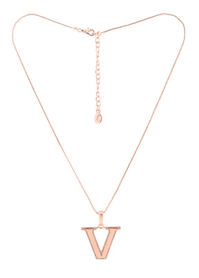 Rose Gold Plated Vibrant V Alphabet Pendant - Indian Silk House Agencies