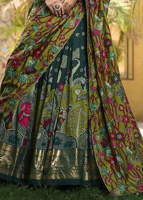 Multicolor Blended Silk Dupatta Lehenga Set