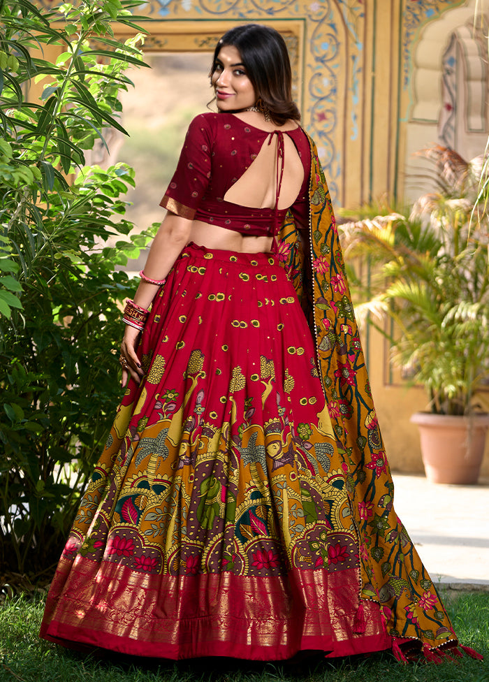 Multicolor Blended Silk Dupatta Lehenga Set