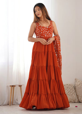 3 Pc Orange Georgette Suit Set