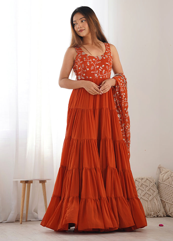 3 Pc Orange Georgette Suit Set