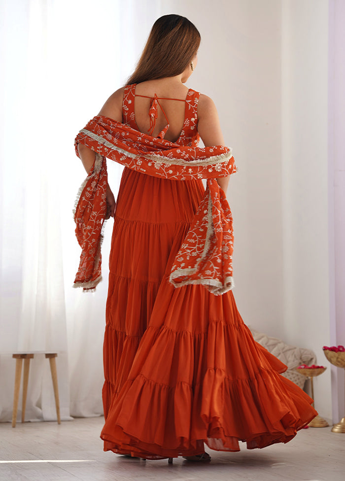 3 Pc Orange Georgette Suit Set