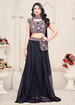 Black Blended Silk Dupatta Lehenga Set