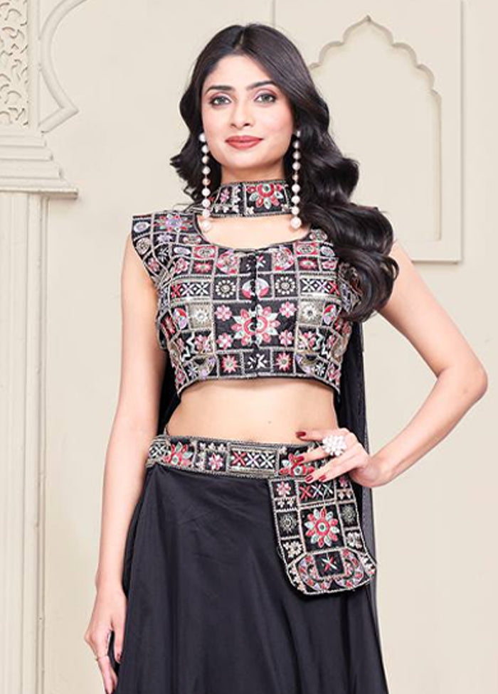 Black Blended Silk Dupatta Lehenga Set
