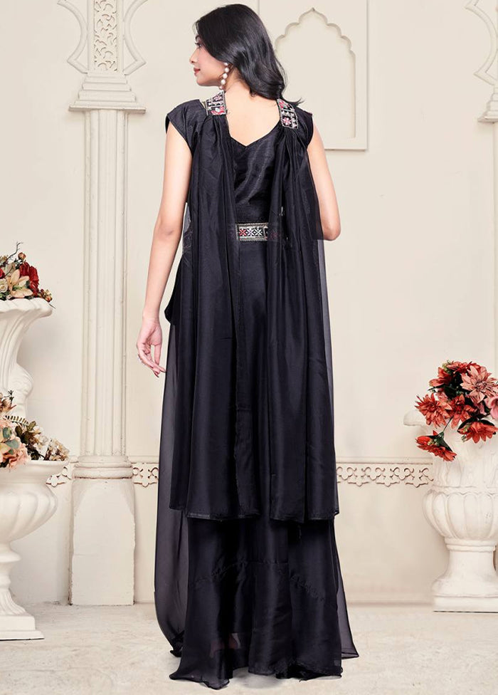 Black Blended Silk Dupatta Lehenga Set