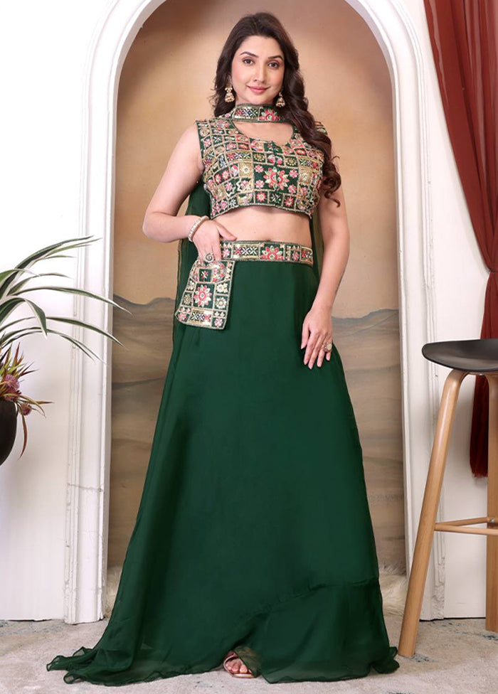 Green Blended Silk Dupatta Lehenga Set