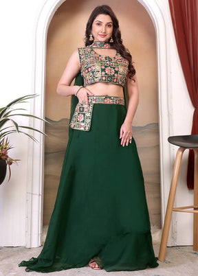 Green Blended Silk Dupatta Lehenga Set