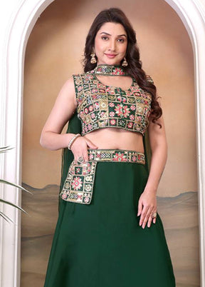 Green Blended Silk Dupatta Lehenga Set
