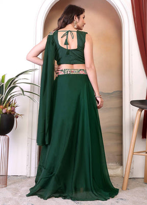 Green Blended Silk Dupatta Lehenga Set