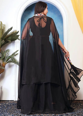 Black Blended Silk Dupatta Lehenga Set