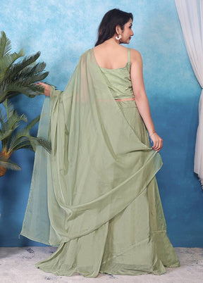 Green Blended Silk Dupatta Lehenga Set