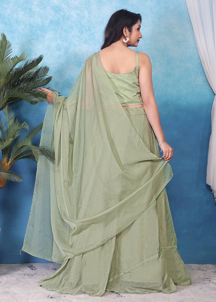 Green Blended Silk Dupatta Lehenga Set