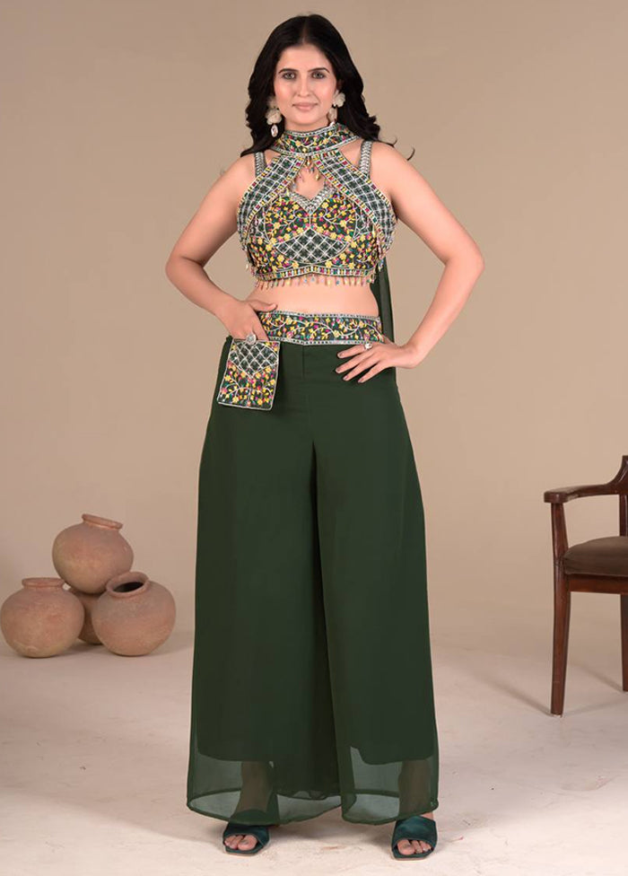 Green Blended Silk Dupatta Lehenga Set