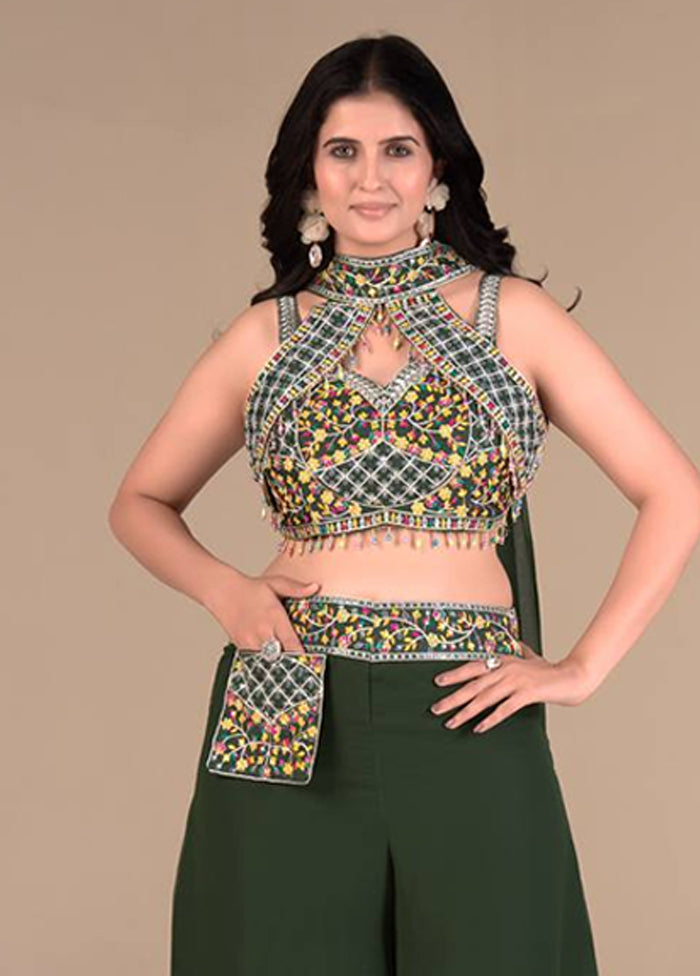 Green Blended Silk Dupatta Lehenga Set