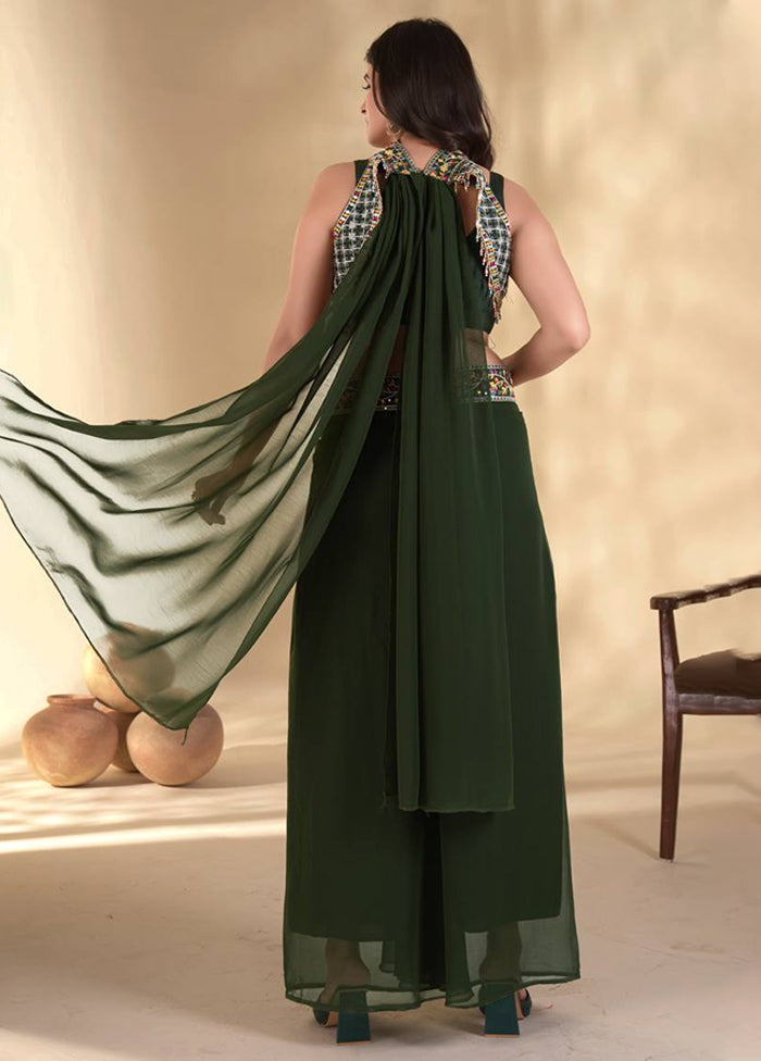 Green Blended Silk Dupatta Lehenga Set