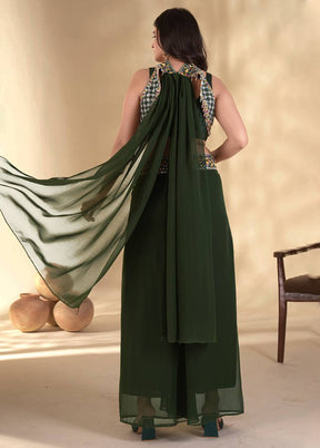 Green Blended Silk Dupatta Lehenga Set