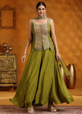 Green Blended Silk Dupatta Lehenga Set