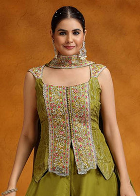 Green Blended Silk Dupatta Lehenga Set