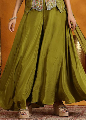 Green Blended Silk Dupatta Lehenga Set
