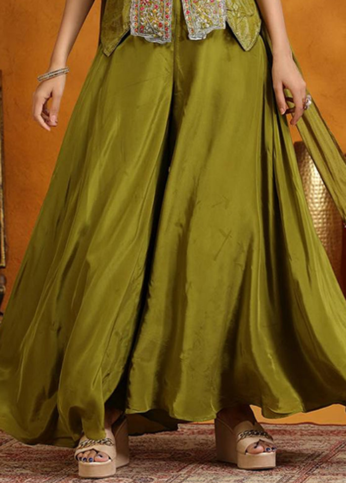 Green Blended Silk Dupatta Lehenga Set