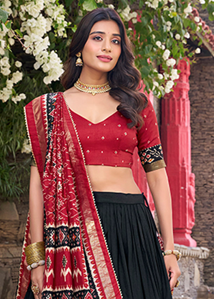 Maroon Blended Silk Dupatta Lehenga Set