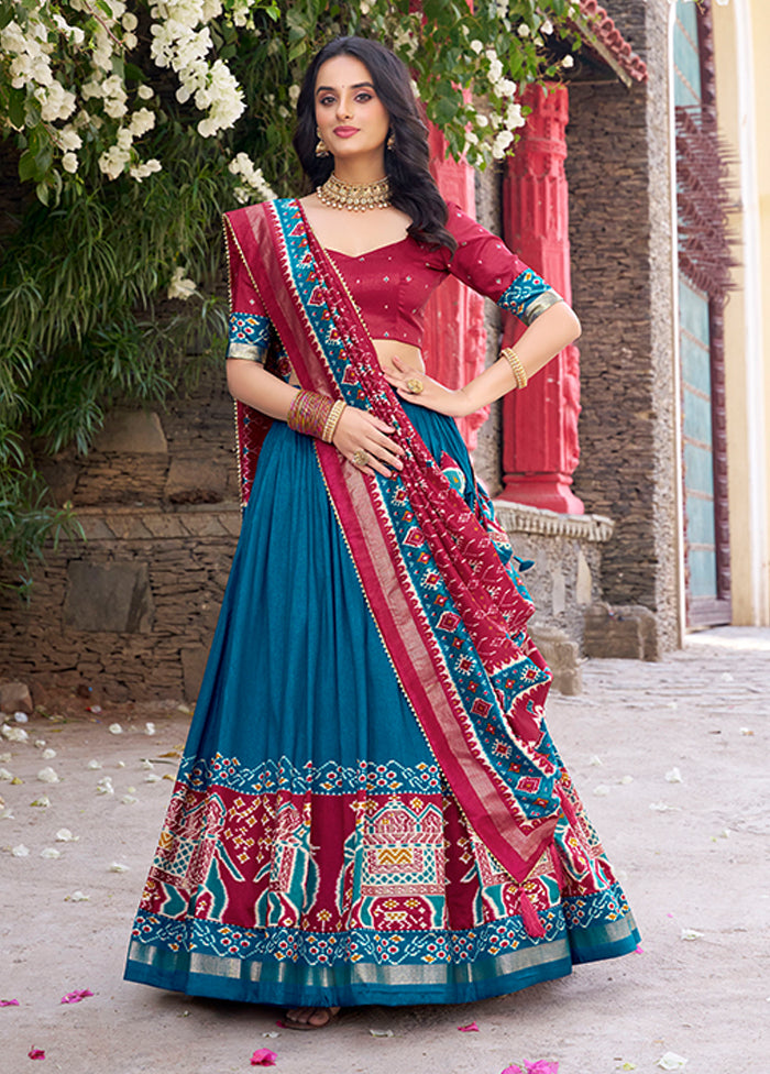 Maroon Blended Silk Dupatta Lehenga Set