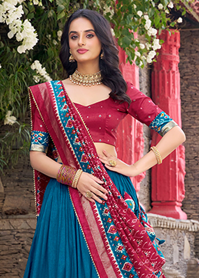 Maroon Blended Silk Dupatta Lehenga Set