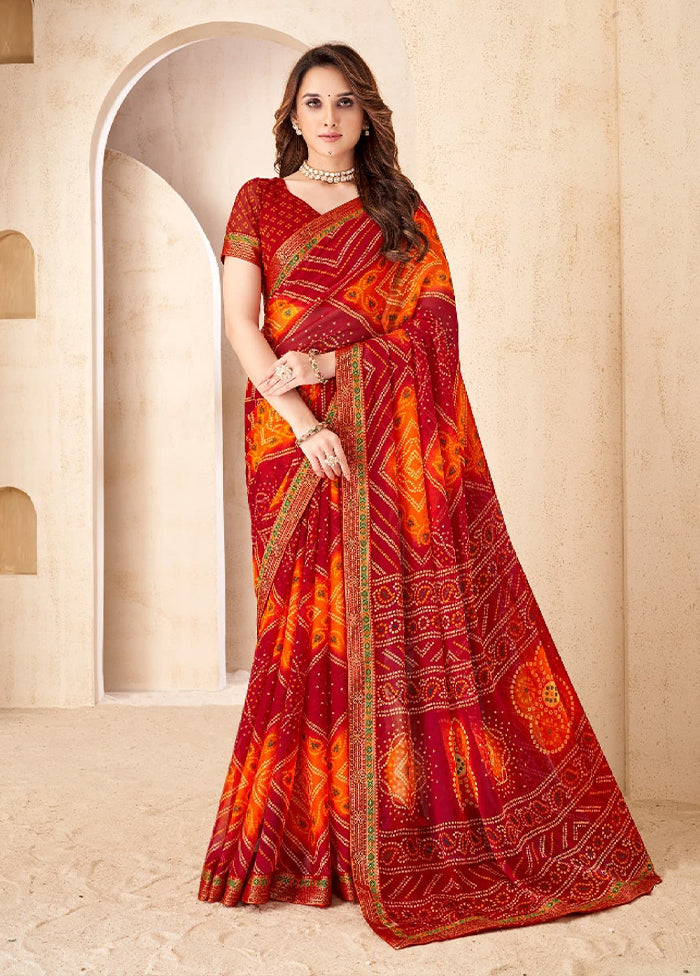 Multicolor Chiffon Saree With Blouse Piece