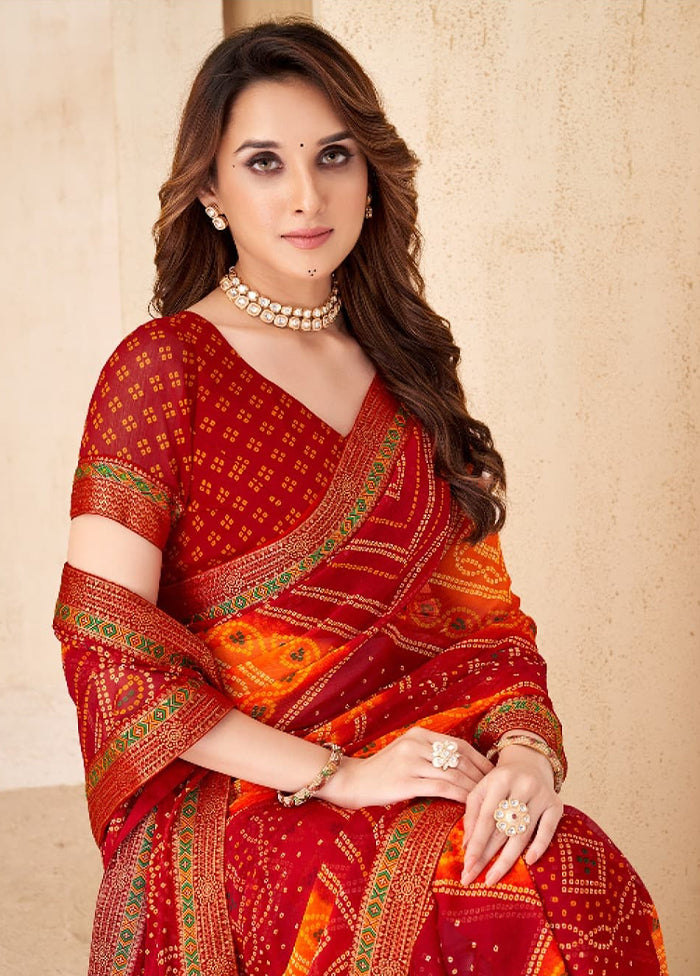 Multicolor Chiffon Saree With Blouse Piece