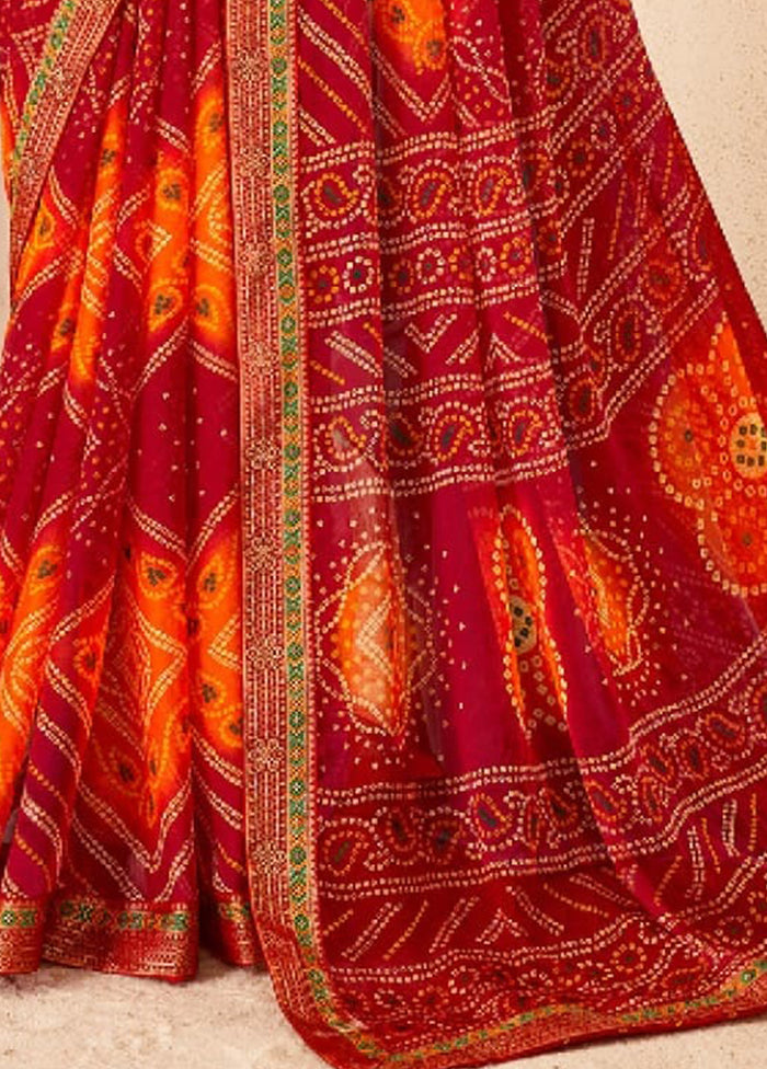 Multicolor Chiffon Saree With Blouse Piece