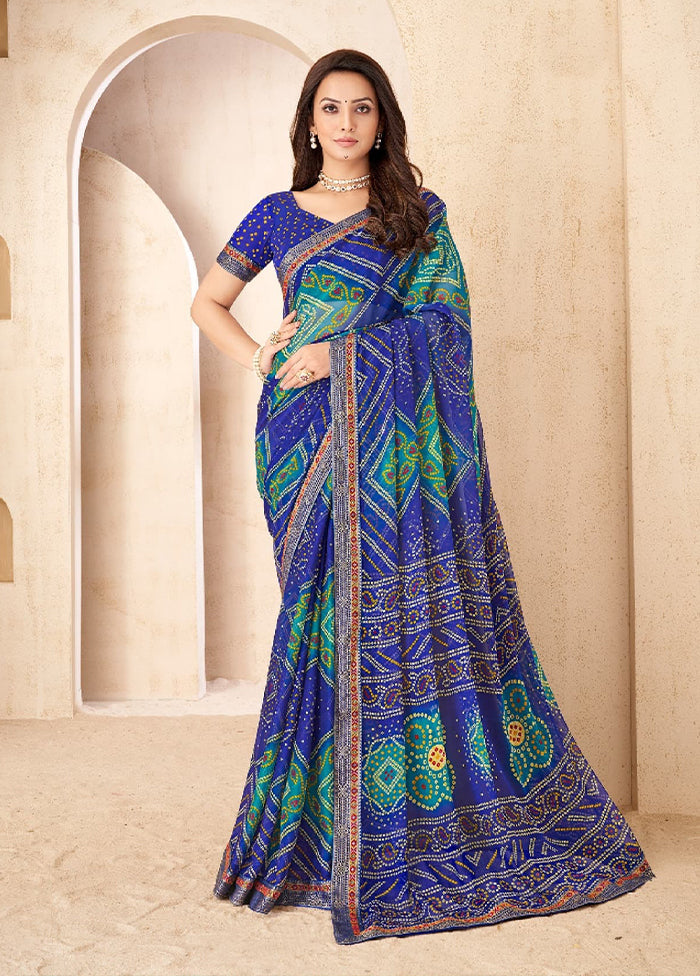 Multicolor Chiffon Saree With Blouse Piece