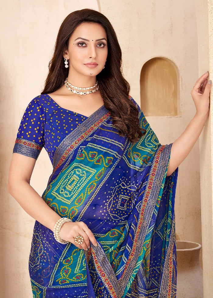Multicolor Chiffon Saree With Blouse Piece