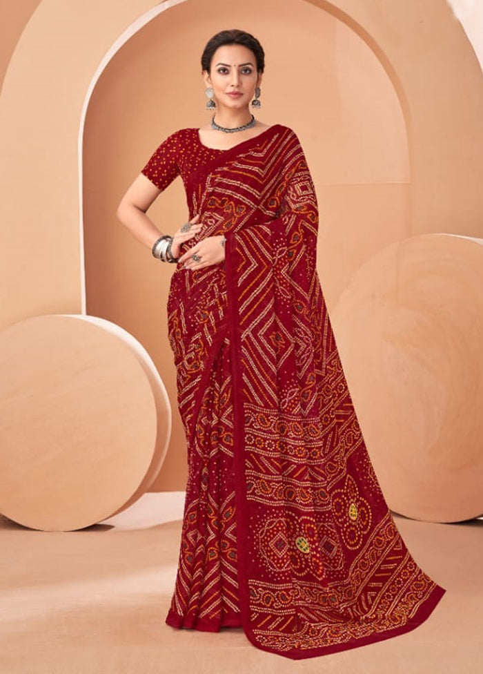 Maroon Chiffon Saree With Blouse Piece