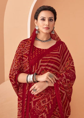 Maroon Chiffon Saree With Blouse Piece
