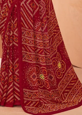 Maroon Chiffon Saree With Blouse Piece