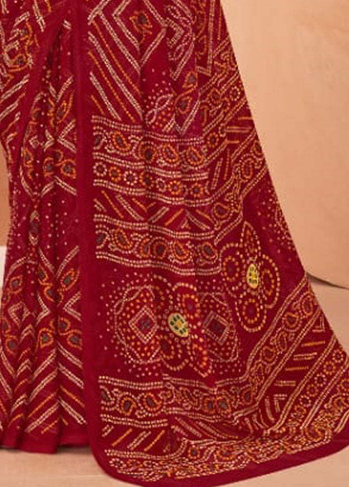 Maroon Chiffon Saree With Blouse Piece