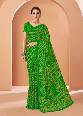 Green Chiffon Saree With Blouse Piece