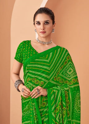 Green Chiffon Saree With Blouse Piece