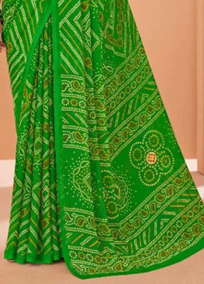 Green Chiffon Saree With Blouse Piece