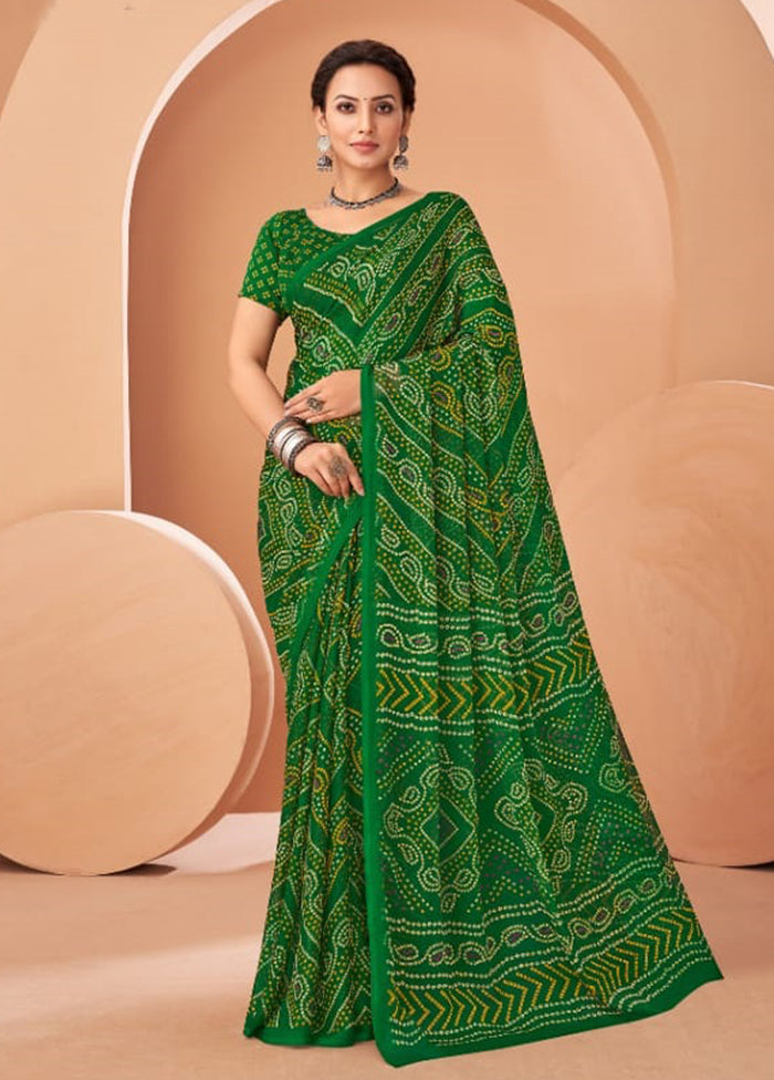 Green Chiffon Saree With Blouse Piece