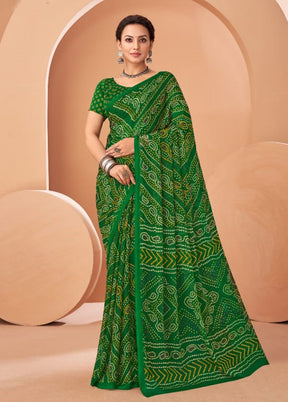 Green Chiffon Saree With Blouse Piece