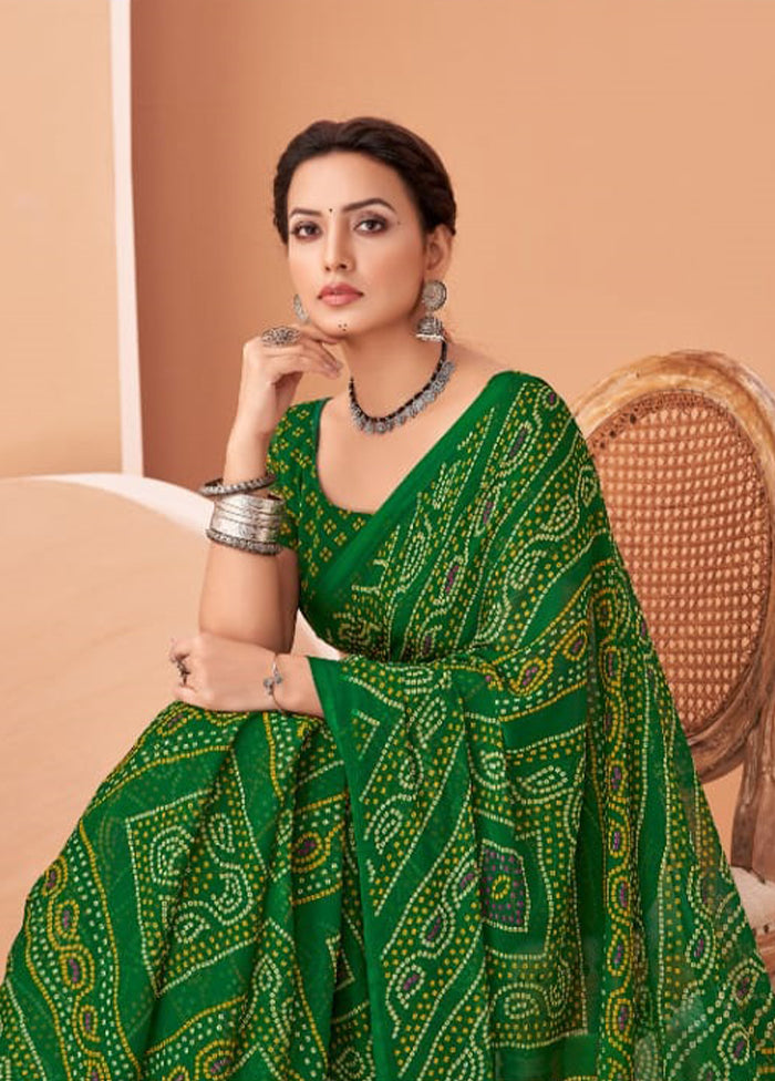 Green Chiffon Saree With Blouse Piece