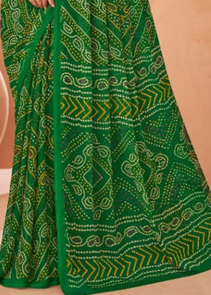 Green Chiffon Saree With Blouse Piece